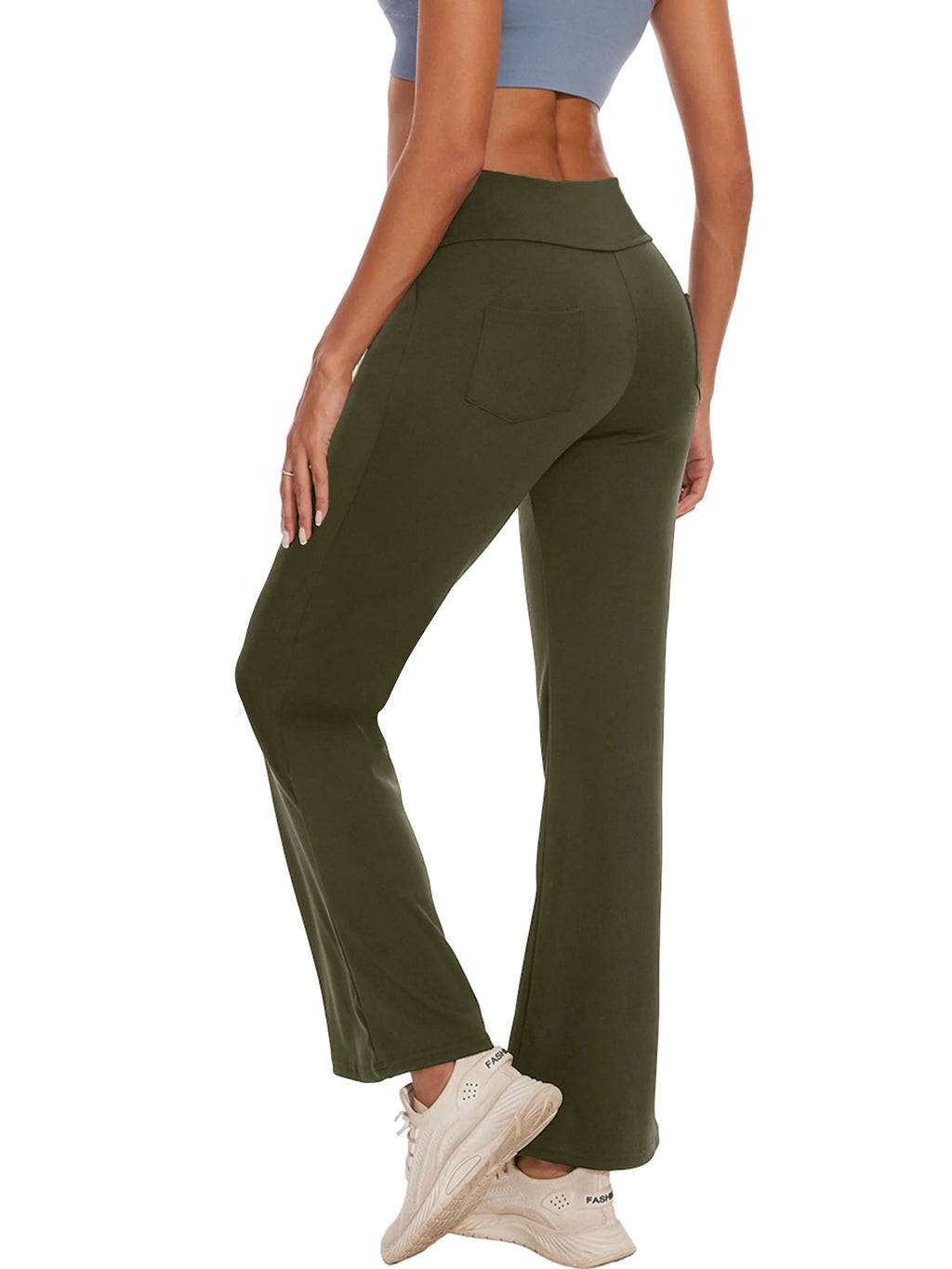 Womens Yoga Pants Flare Legging with Pockets Bootcut High Waist Lightweight Bottoms Workout Activewear Green M