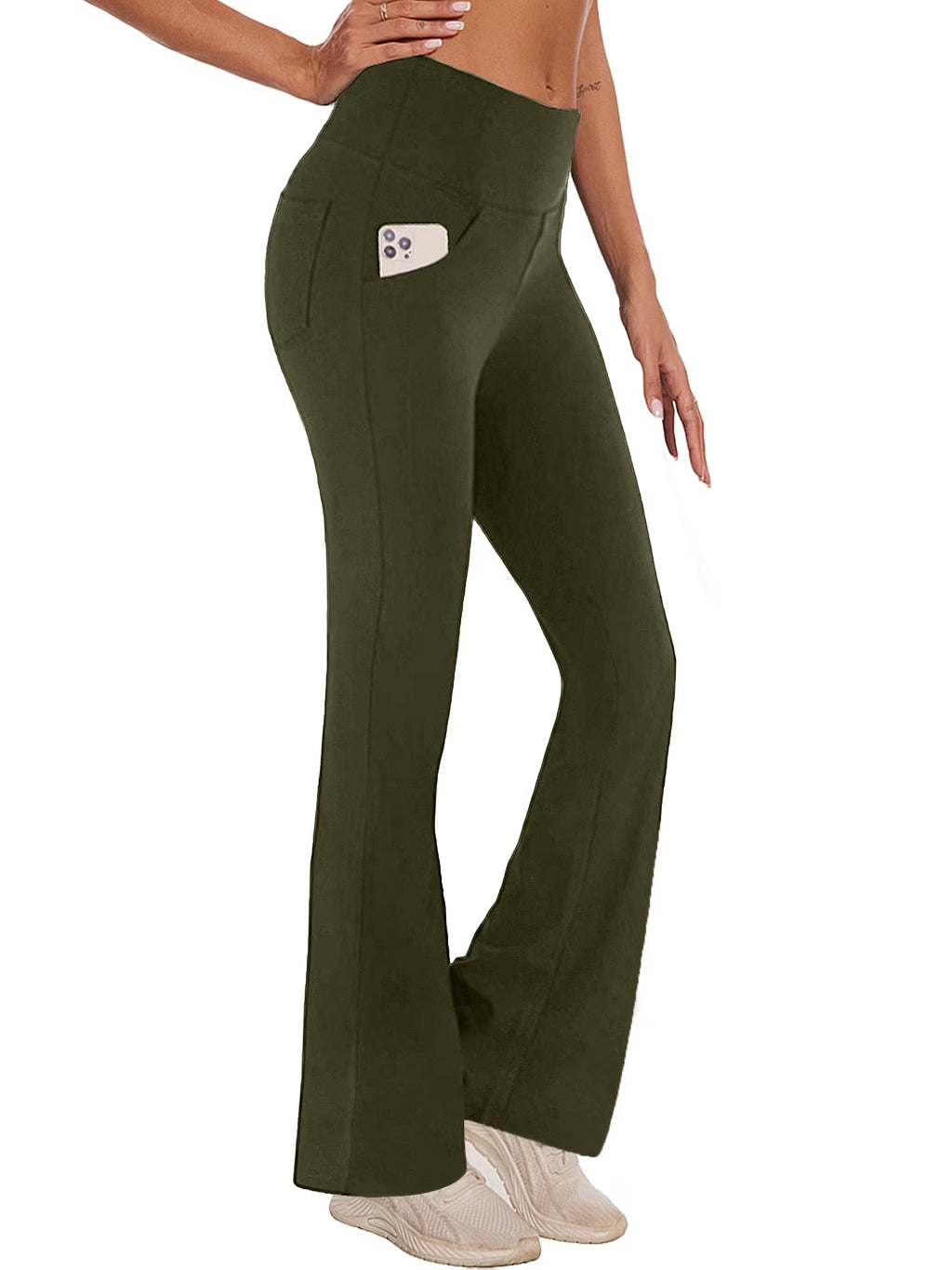 Womens Yoga Pants Flare Legging with Pockets Bootcut High Waist Lightweight Bottoms Workout Activewear Green M