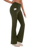 Womens Yoga Pants Flare Legging with Pockets Bootcut High Waist Lightweight Bottoms Workout Activewear Green M