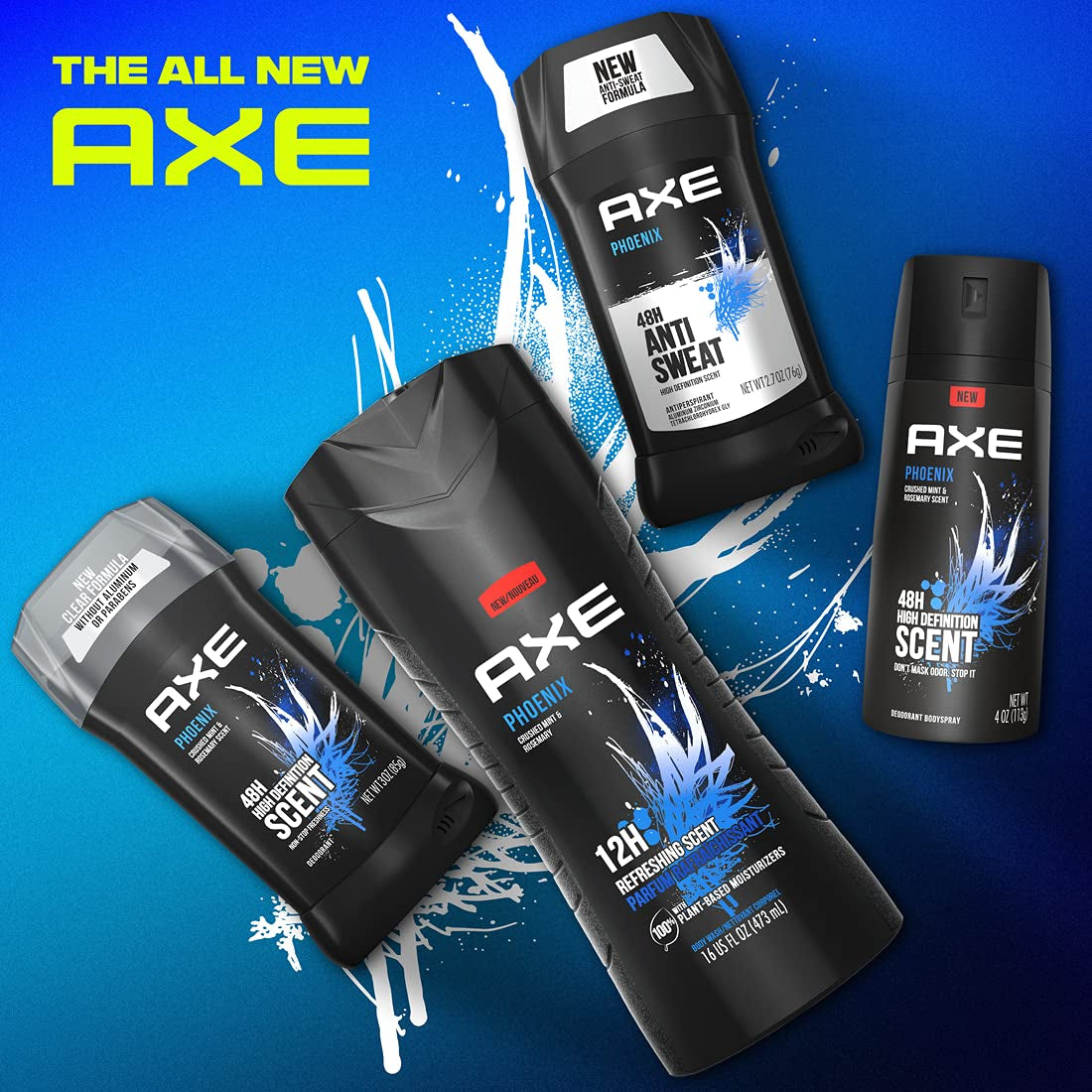AXE Antiperspirant Deodorant for Men Phoenix 4PK 48H Sweat & Odor Protection for Long Lasting Freshness, Crushed Mint & Rosemary Men'S Deodorant 2.7 Oz